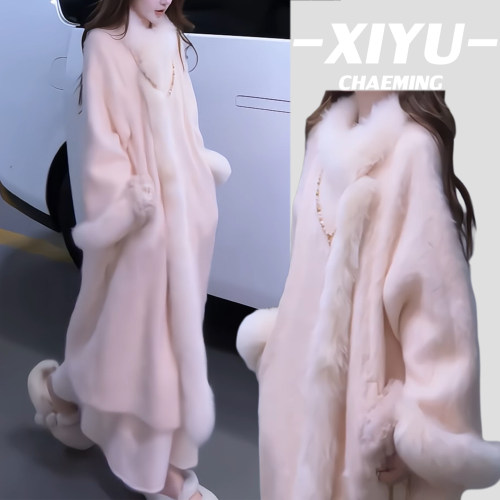 拉绒大衣女加厚保暖长款过膝外套