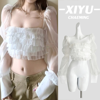 doll系千金雪纺泡泡袖抹胸衫