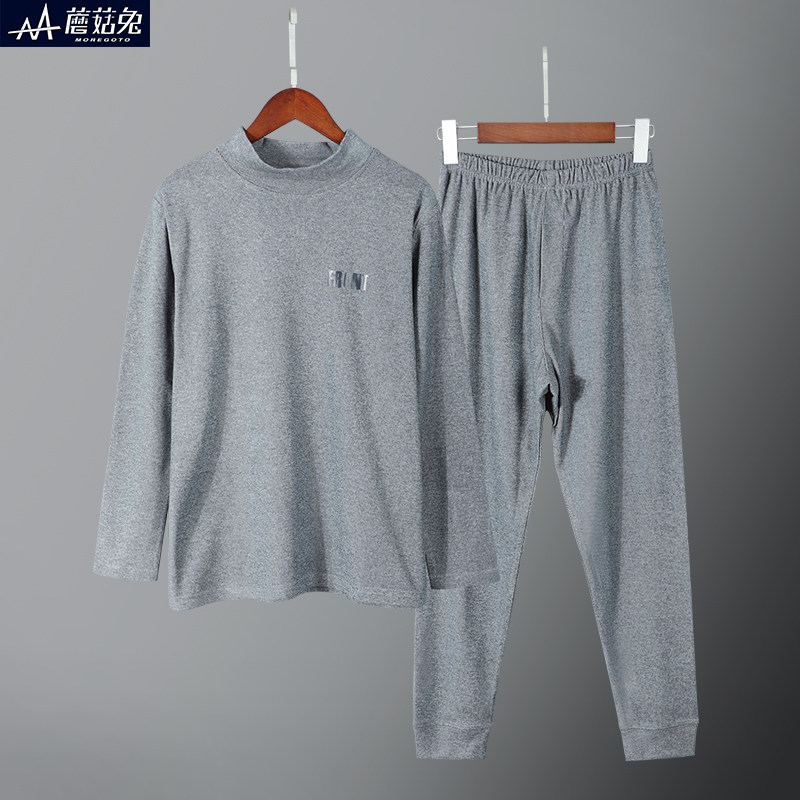 胖童德绒保暖内衣套装大码儿童大童胖男孩加肥加厚半高领秋衣秋裤