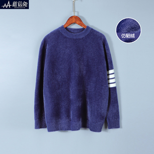 胖男童毛衣秋冬款加肥加大码2022新款儿童仿貂绒厚毛衣初中男孩潮