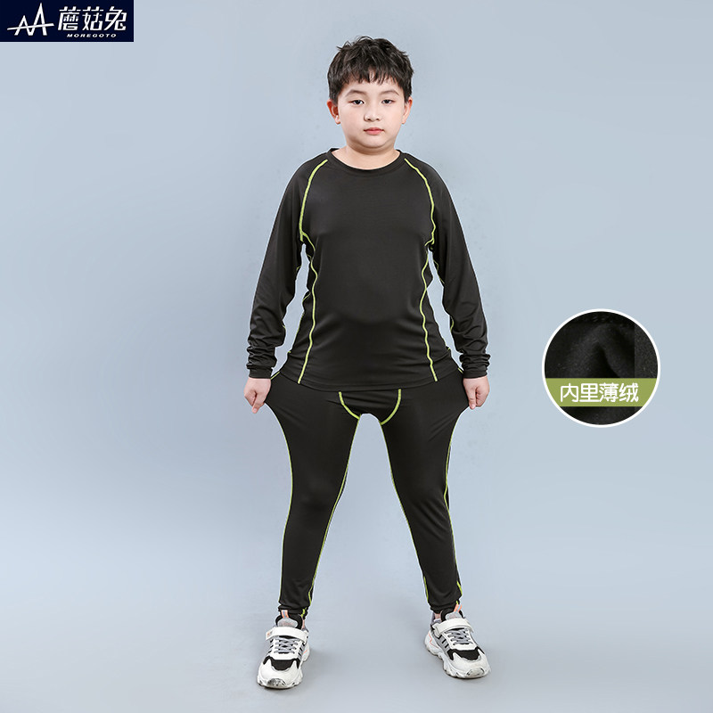胖男童训练服加绒秋冬速干运动套装中大童儿童男孩篮球打底紧身衣