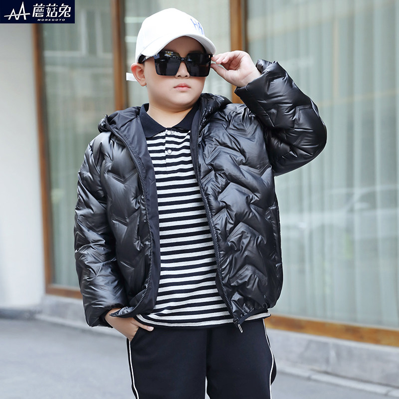 胖男童羽绒服轻薄宽松大码大童加肥冬装上衣13-15岁男孩短款外套