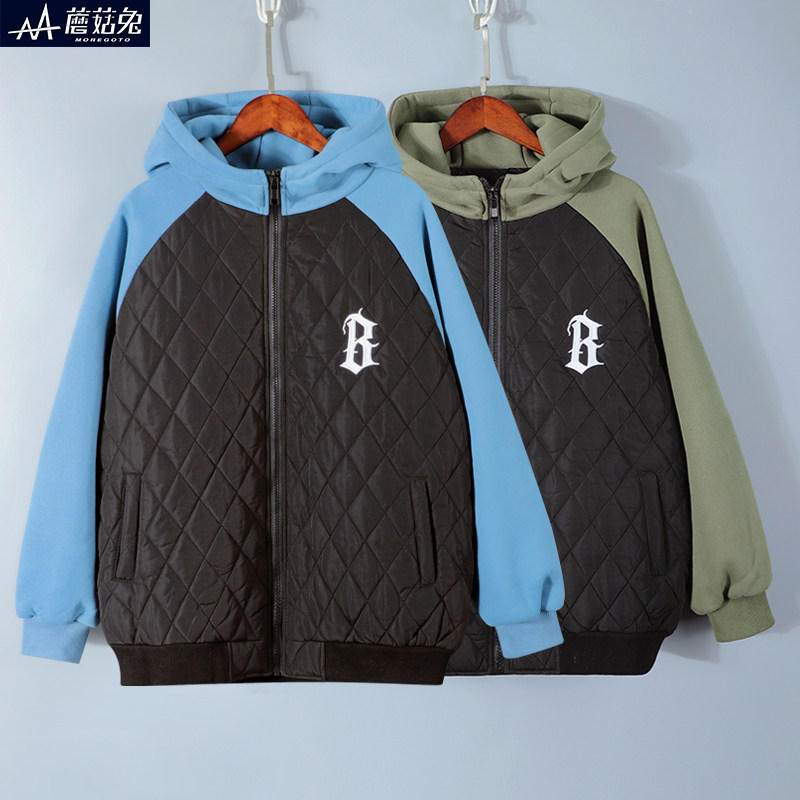 大男童夹棉外套二棉棉服青少年男孩薄棉袄初中生早春外套胖童加棉