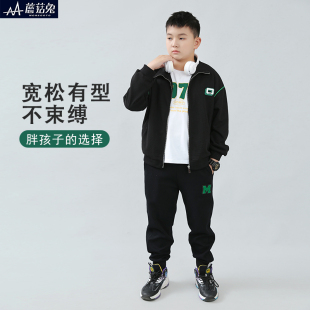 胖童装男童套装加肥加大男孩中大童宽松大码外套春款潮运动两件套