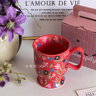 复古花晨月夕马克杯陶瓷高级感小众家用喝水杯子创意高颜值咖啡杯