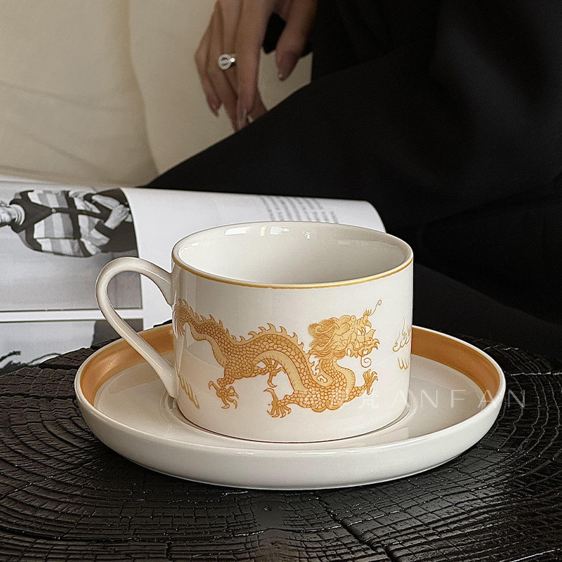 复古杯碟金中古拿铁杯陶瓷杯