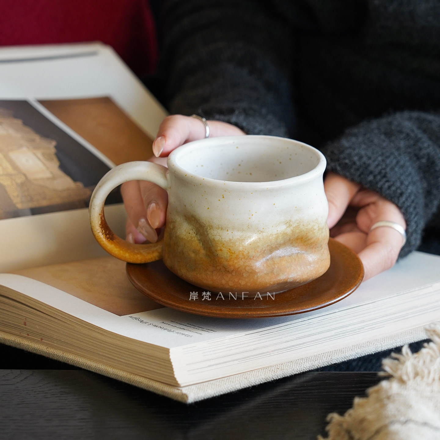 岸梵复古陶瓷杯碟马克杯日式家用下午茶泡茶杯水杯粗陶拿铁咖啡杯,餐饮具,咖啡杯,淘宝优惠券,粉丝福利购,淘宝优惠卷