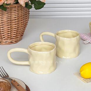 米黄石头纹陶瓷杯创意马克杯高颜值简约咖啡杯情侣水杯子伴手礼