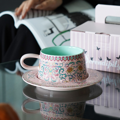 岸梵高颜值复古陶瓷咖啡杯精致杯碟礼盒套装下午茶伴手礼喝水杯子