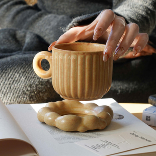 岸梵日式复古甜甜圈陶瓷咖啡杯碟拿铁拉花杯手冲美式杯办公室茶杯