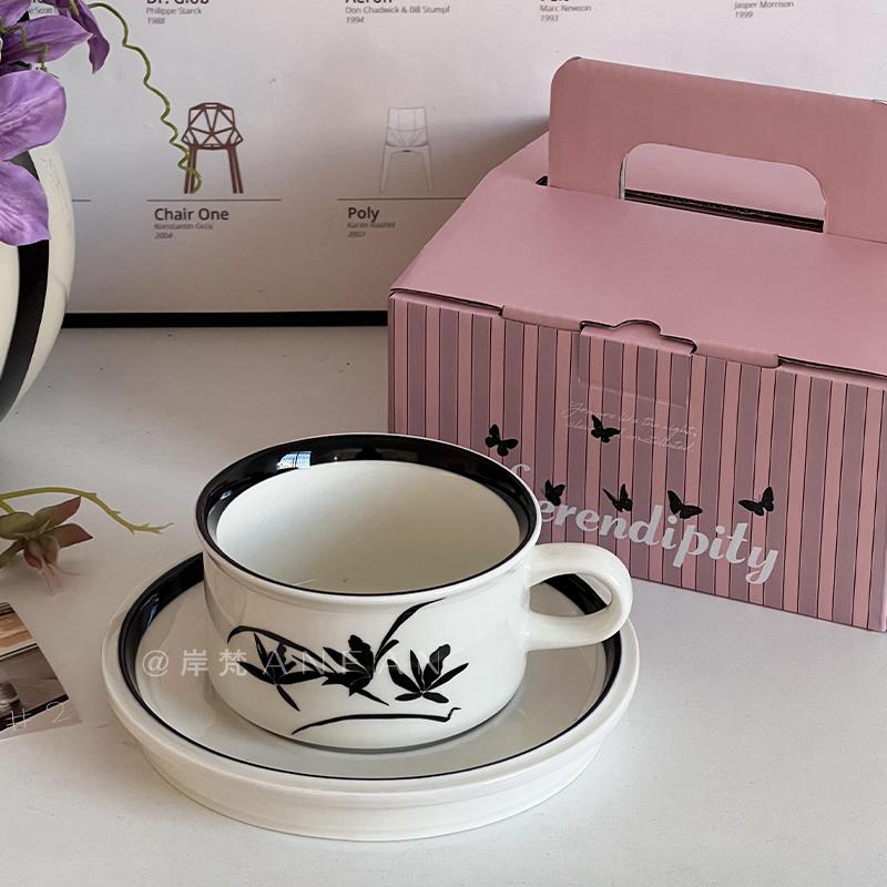 高档精致中古陶瓷黑色手绘下午茶