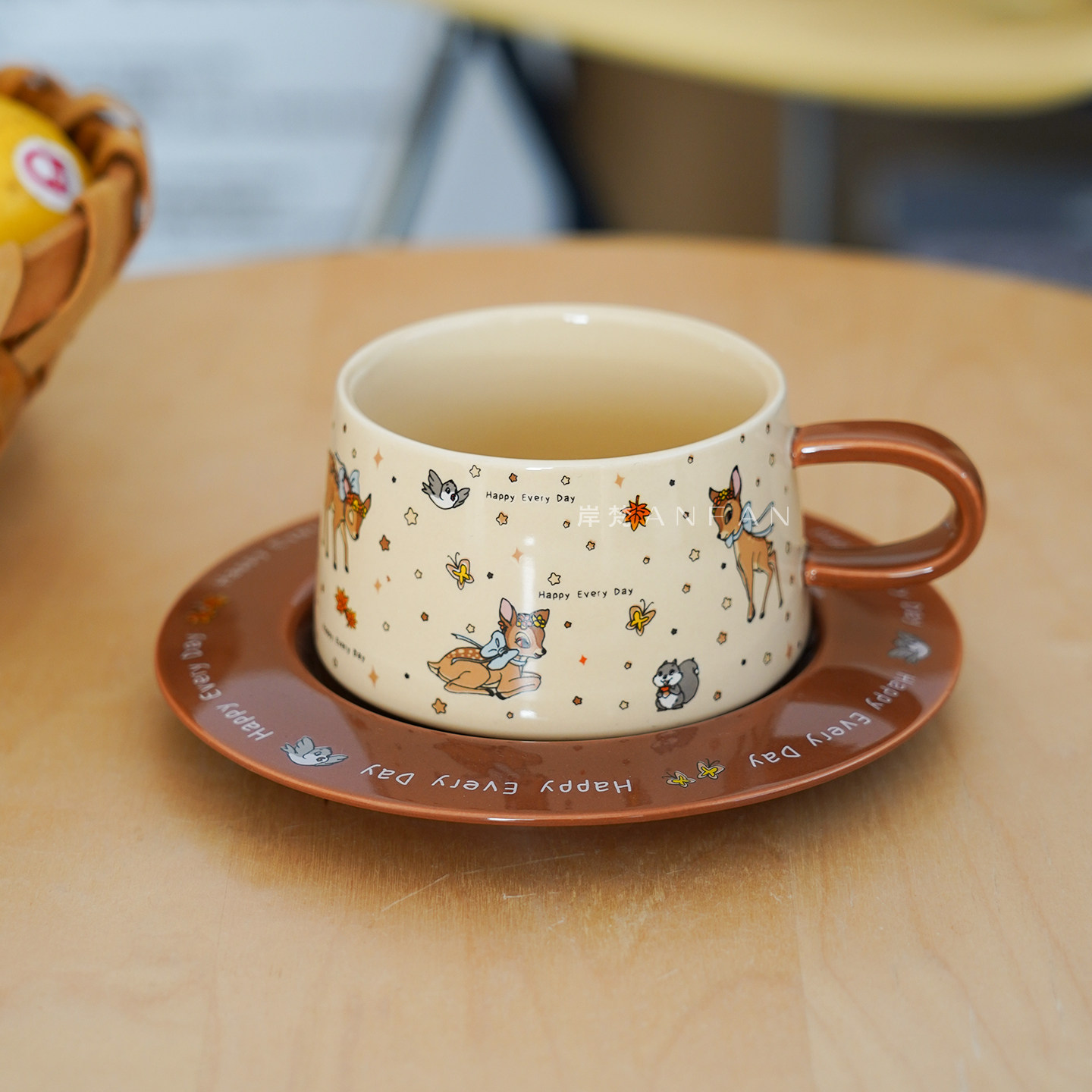 岸梵卡通陶瓷水杯可爱萌鹿咖啡杯碟套装高颜值马克杯早餐杯牛奶杯,餐饮具,咖啡杯,淘宝优惠券,粉丝福利购,淘宝优惠卷