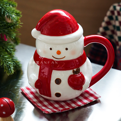 岸梵创意陶瓷喝水杯子情侣圣诞节礼物圣诞老人雪人马克杯咖啡杯