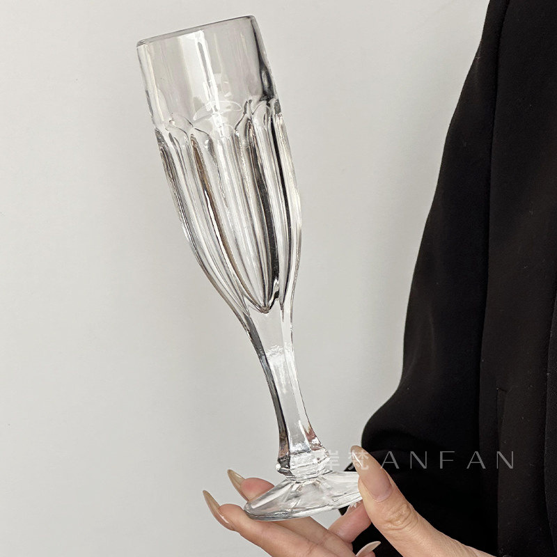 岸梵 法式初融香槟杯ins风条纹刻花红酒杯甜酒杯家用高档多用杯子