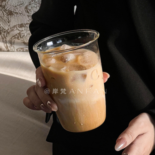 網紅ins風玻璃咖啡杯透明冰美式 喝水冷飲料杯子 拿鐵牛奶水杯夏季