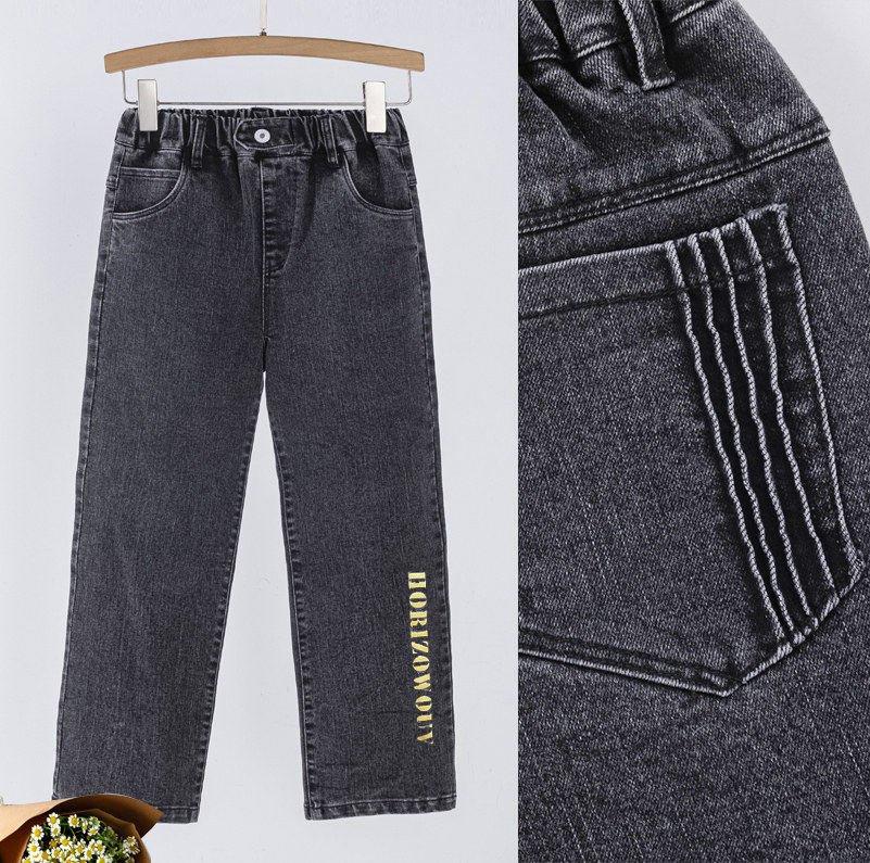 男胖童牛仔裤宽松版型加大加肥直筒黑牛仔裤百搭秋冬新款中大童
