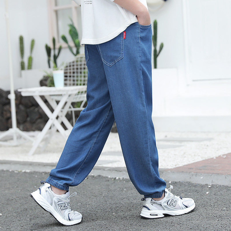 男童天丝凉感牛仔裤夏季薄款宽松儿童裤子春装男孩大童透气防蚊裤