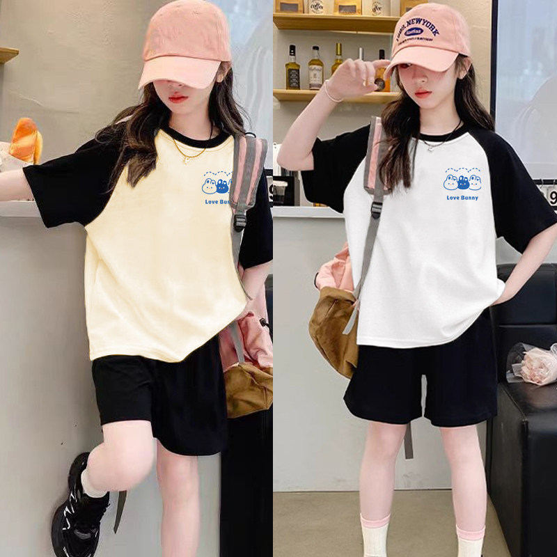 女童纯棉套装夏季2025新款儿童五分短裤洋气时髦中大童休闲两件套