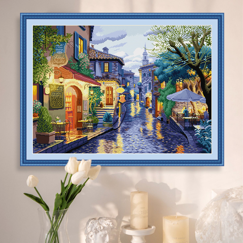 十字绣满绣新款线绣客厅欧式雨后黄昏风景手工自己绣diy挂画