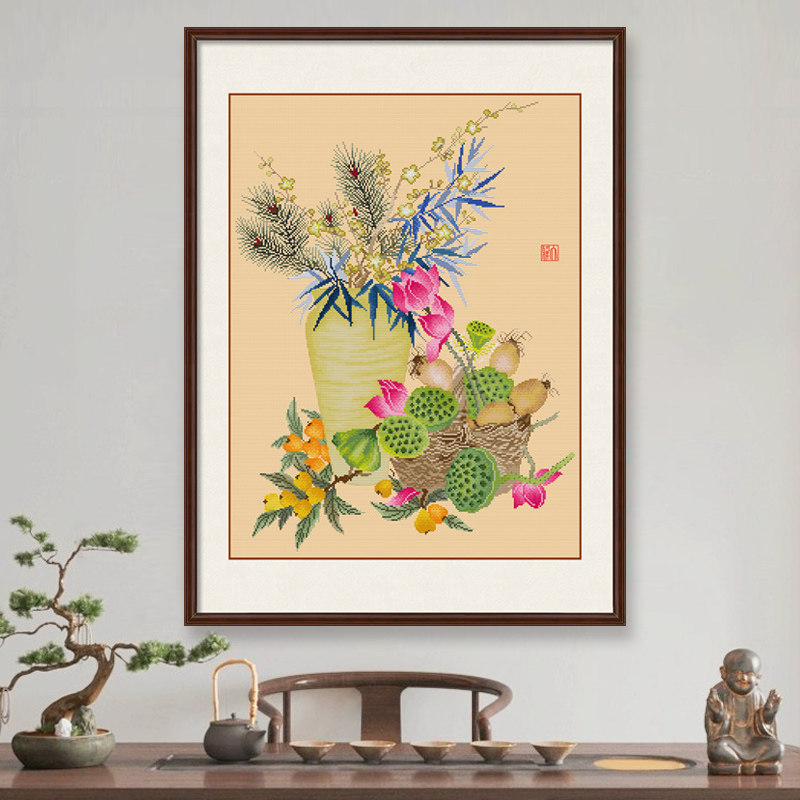 春天十字绣2025新款线绣繁花似锦花瓶花卉系列客厅玄关手工自己绣