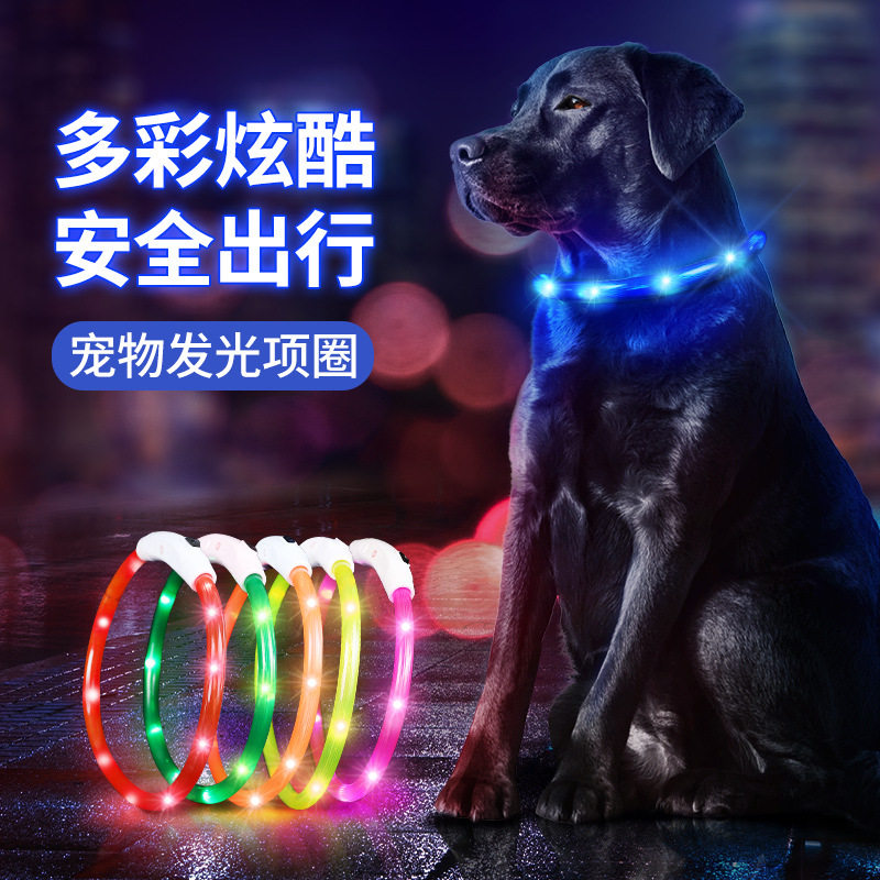 宠物发光项圈夜间遛狗夜光脖圈防水可调节猫狗用发光颈圈反光项圈