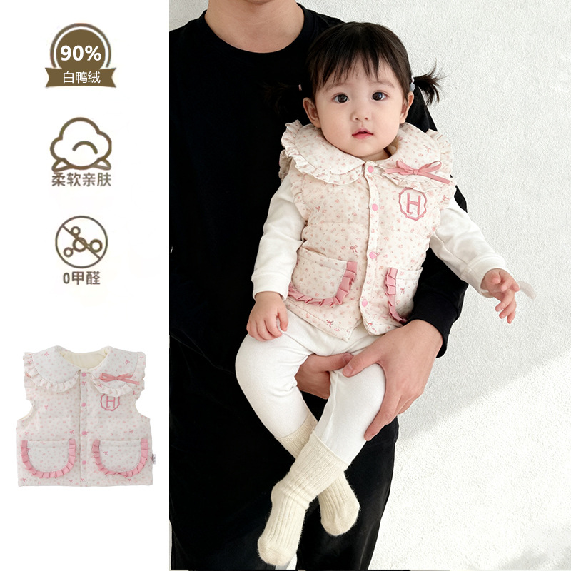 婴儿羽绒马甲冬季新款女童白鸭绒无袖外套女宝宝轻薄羽绒衣服 a