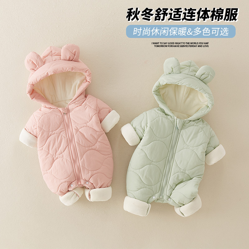 新生婴儿冬装衣服套装加厚帅气男宝宝外出爬服加棉满月连体衣