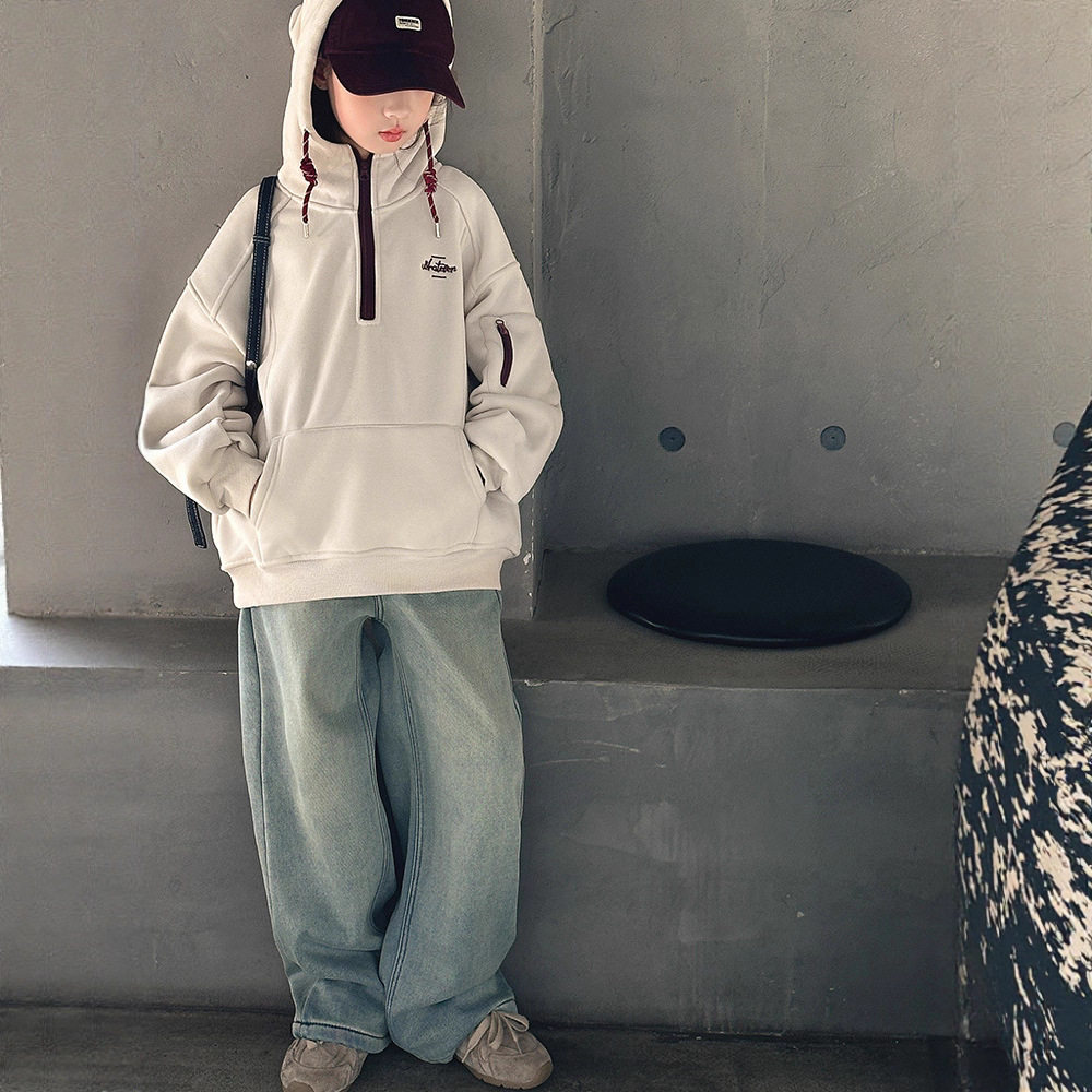 女童加绒卫衣冬季2025新款洋气儿童连帽加厚秋冬女大童一体绒