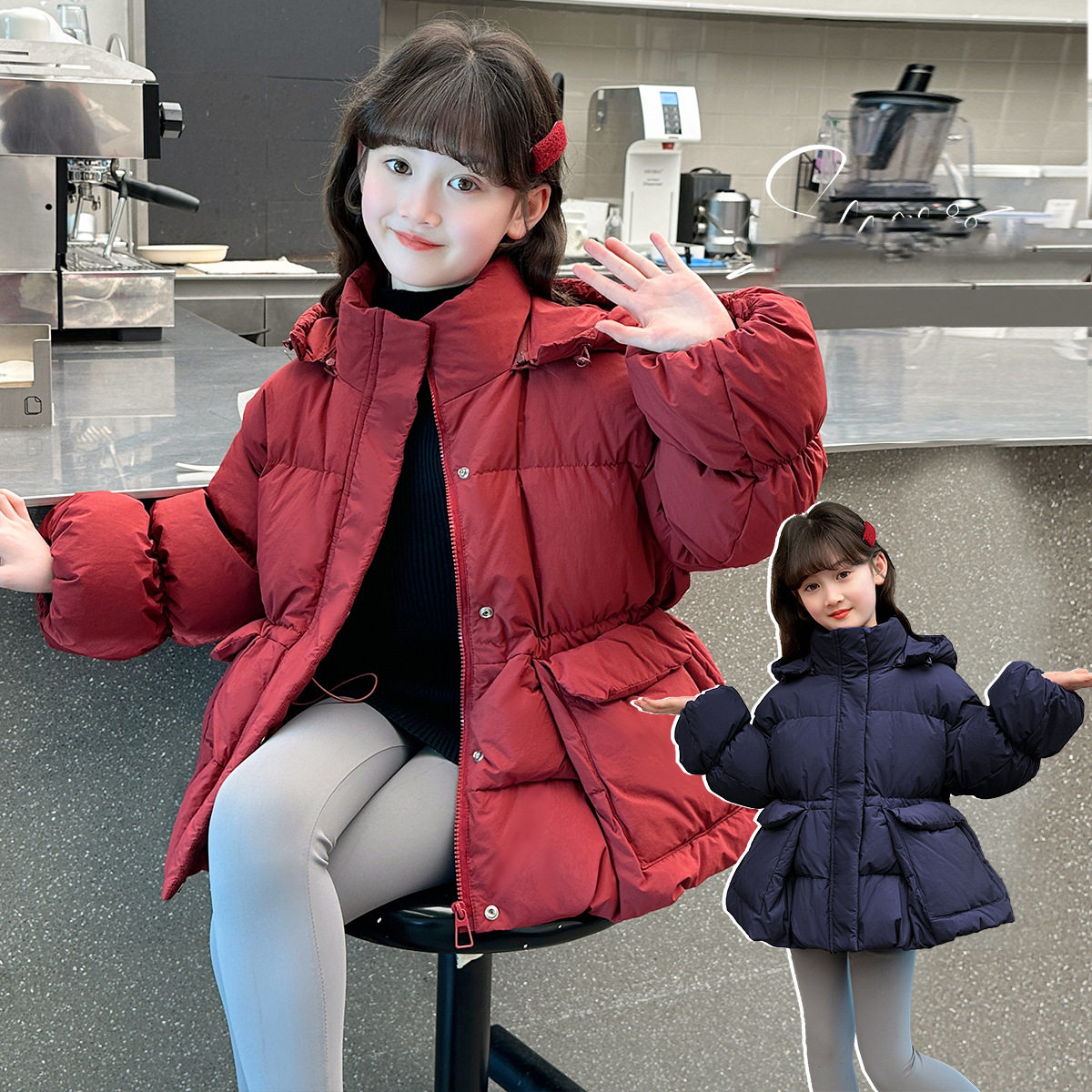 女童冬装2025新款儿童加厚公主风羽绒棉服收腰外套