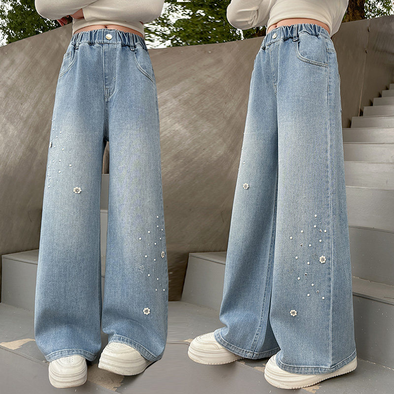 牛仔布烫钻无弹春秋女裤子,童装/婴儿装/亲子装,裤子,淘宝优惠券,粉丝福利购,淘宝优惠卷