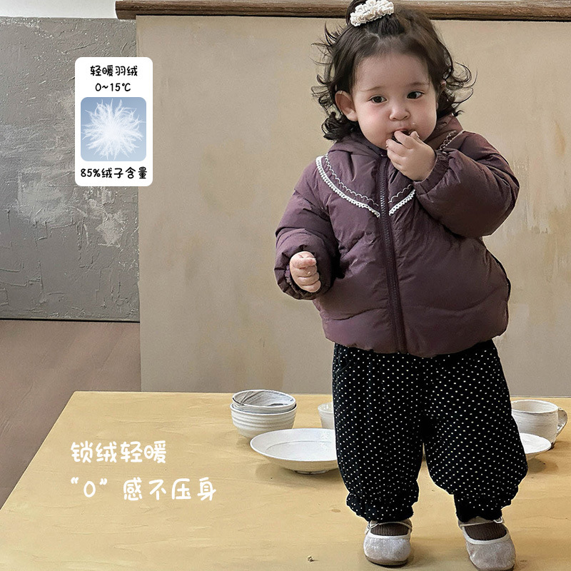 婴幼儿冬季保暖洋气羽绒外套白鸭绒宝宝外出服女童连帽羽绒服 a类
