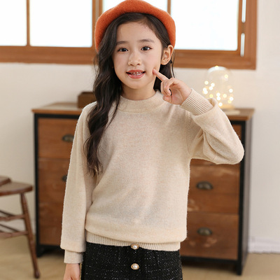 秋冬季男童山羊绒半高领打底衫女童100%羊毛毛衣圆领套头羊毛衫