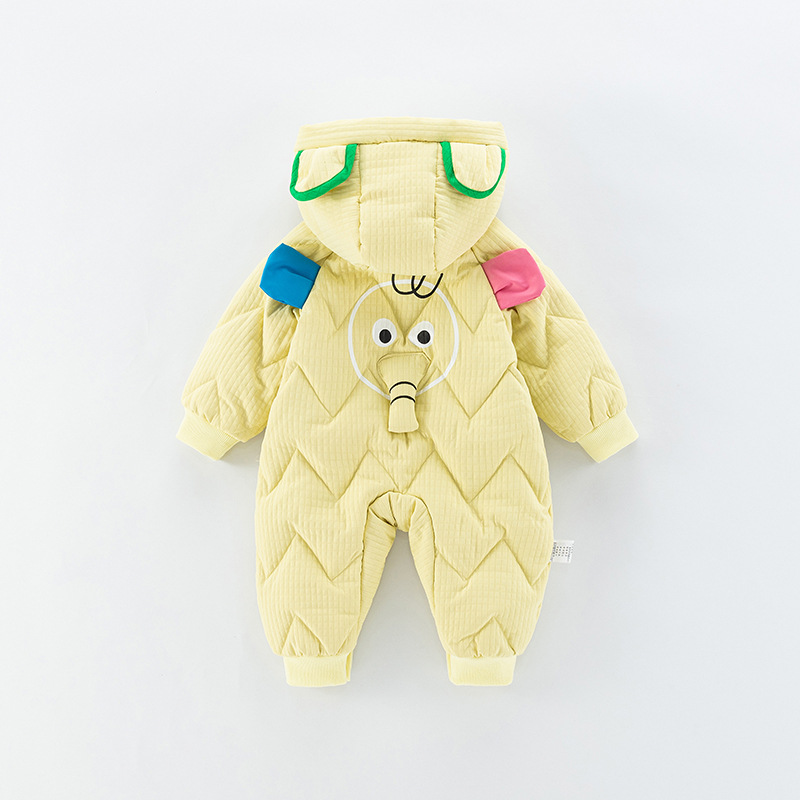 新生婴儿羽绒服加厚连体衣男宝宝超萌白鸭绒爬服冬季保暖外出