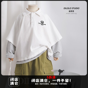 打底衫 迪洛洛.男童假两件POLO衫 儿童休闲拼色春款 2025春季 新款