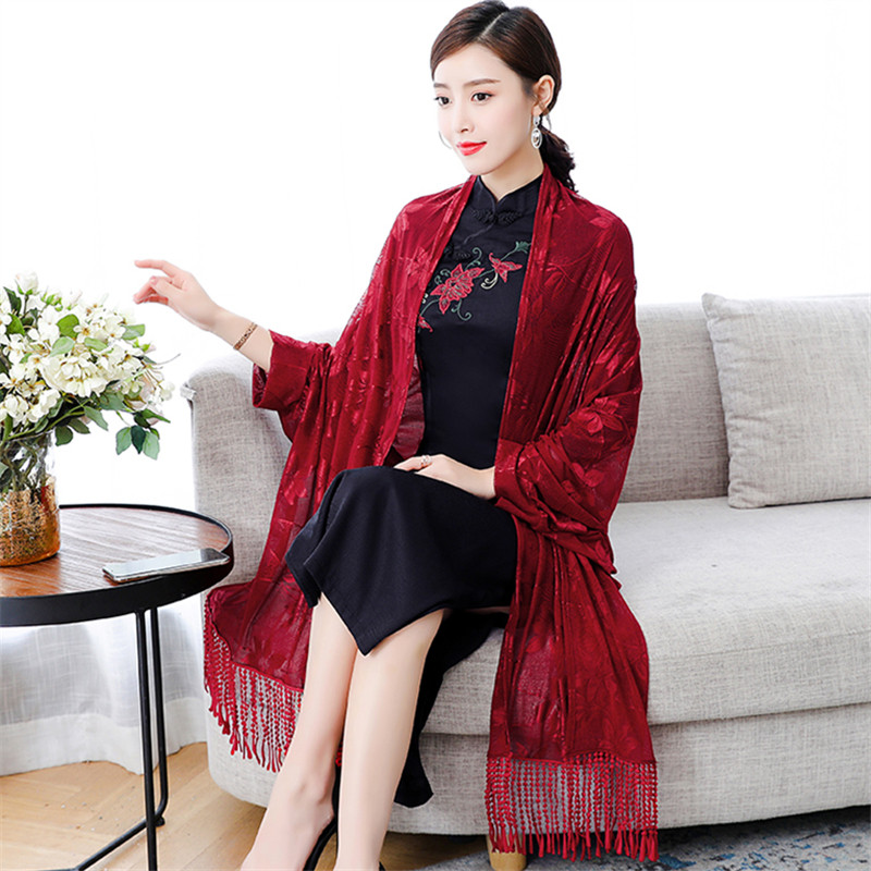春秋旗袍披肩薄款高贵婚礼婚庆妈妈喜婆婆外搭外套搭配的中长开衫