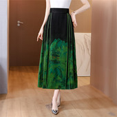 香云纱马面裙中式 大摆高腰复古长裙水墨印花真丝高端桑蚕丝半身裙