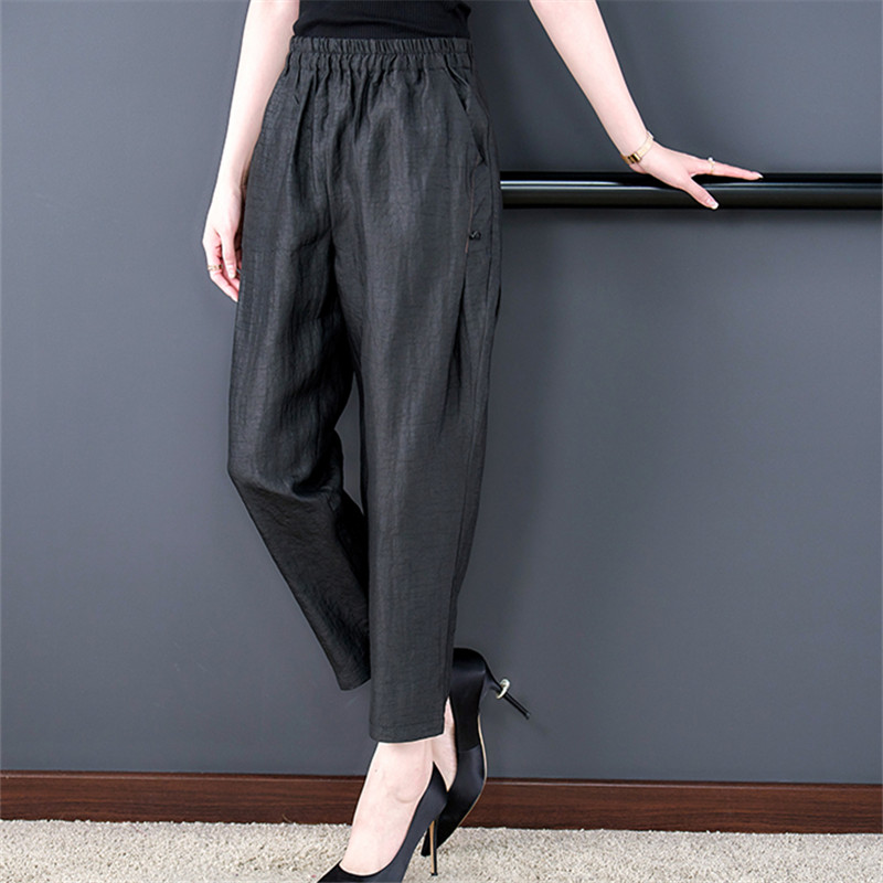 松紧高腰百搭九分裤九分裤