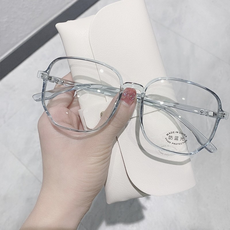 小红书同款防蓝光眼镜女超轻TR配度数网红素颜大方框显脸小平光镜