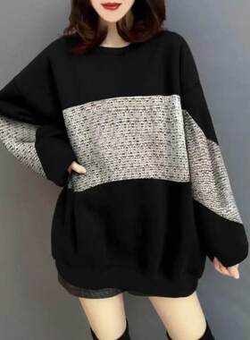 肥胖MM秋冬原宿风特超大码女装宽松250斤240胖MM加绒卫衣学生外套