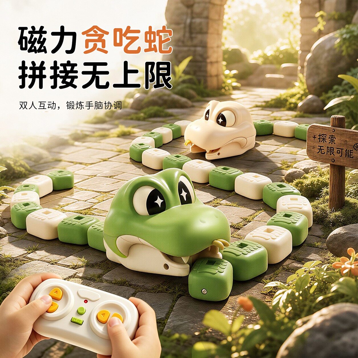 跨境遥控贪吃蛇磁吸玩具双人对战亲子互动大作战磁力吞吃蛇遥控车