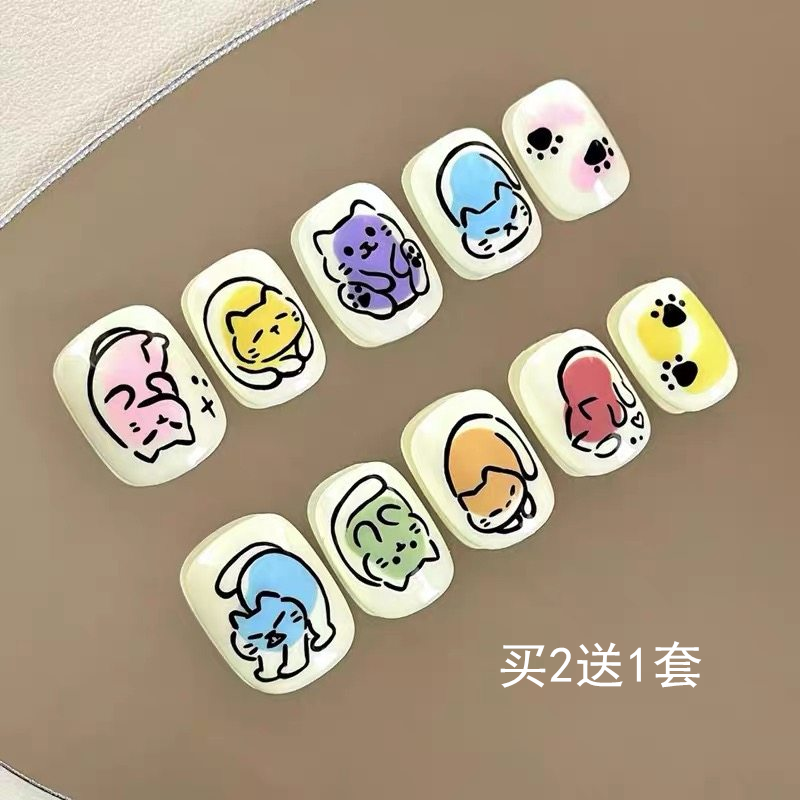 可爱卡通猫咪穿戴甲学生短款假指甲贴片显白多巴胺美甲片儿童指甲,彩妆/香水/美妆工具,美甲工具,淘宝优惠券,粉丝福利购,淘宝优惠卷