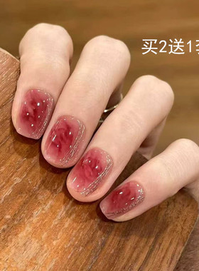 新年款红色晕染穿戴甲短款假指甲贴片高级感小众美甲成品孕妇可用