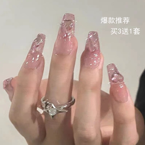 2022新款爆闪假指甲贴片美甲成品可拆卸穿戴甲孕妇可用美甲冰透感