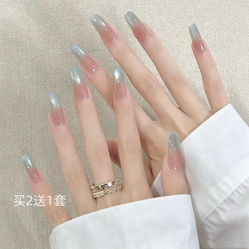 冰透蓝猫眼假指甲贴片2026新款纯欲风穿戴甲长款美甲学生孕妇可用