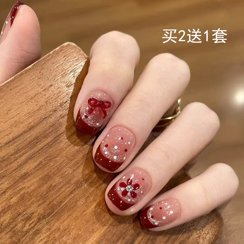 买2送1复古法式蝴蝶结穿戴甲