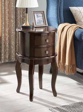 实木圆形床头柜简美圆柜小户型沙发侧边柜角几卧室床边收纳储物柜