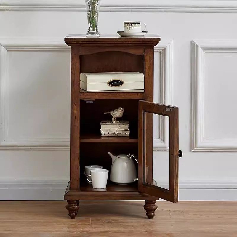 美式小酒柜纯实木玻璃小茶水柜边几复古客厅电视边柜展示柜家用