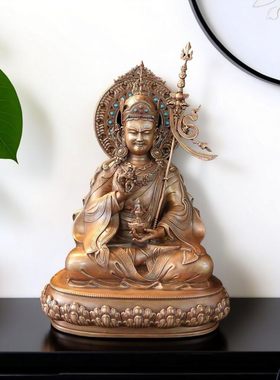 尼泊尔工艺密宗莲花生大士佛像紫铜莲师纯手工錾刻纯铜供奉摆件