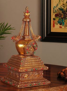 红金黄纯铜菩提塔佛塔摆件室内供奉用品舍利塔装饰供奉宝塔摆件