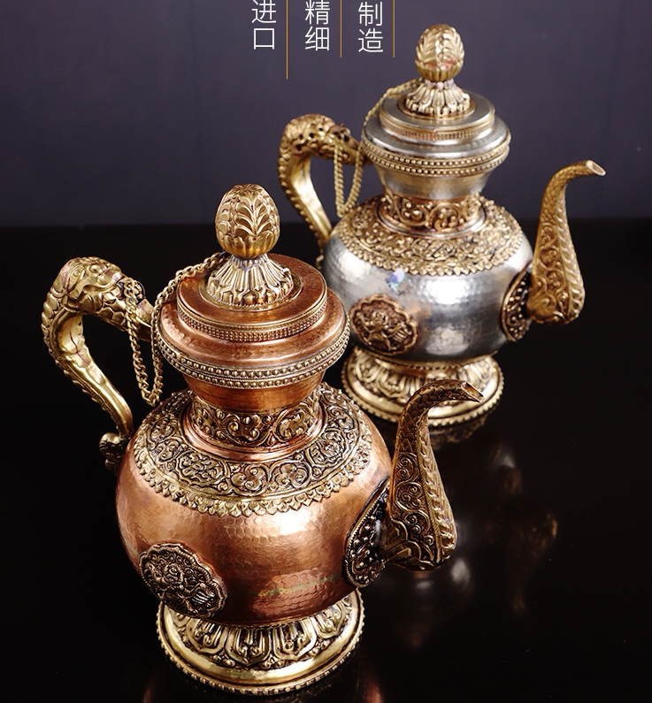 多款印度进口尼泊尔纯铜仿古手工雕花铜茶壶水壶酒壶精品酒店家居